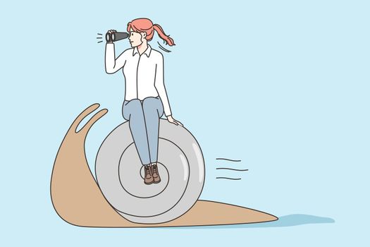 Businesswoman on snail lose business race