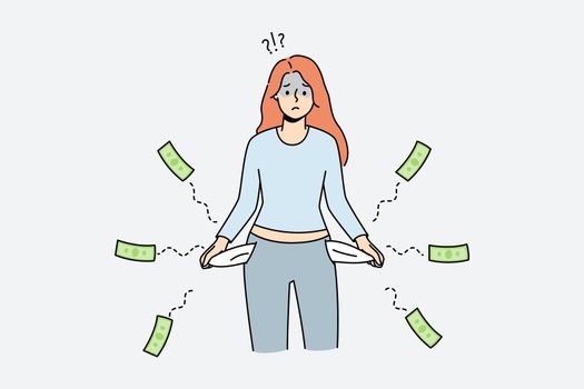 Unhappy woman with empty pockets