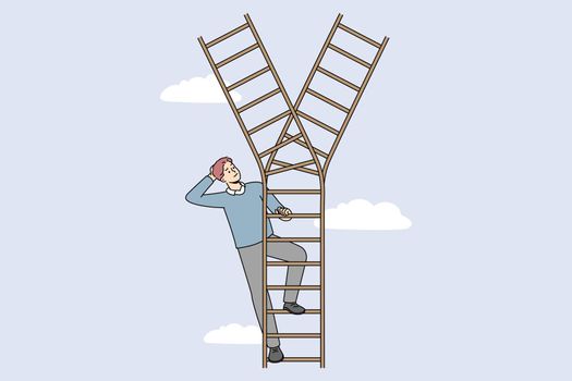 Businessman on ladder make path decision