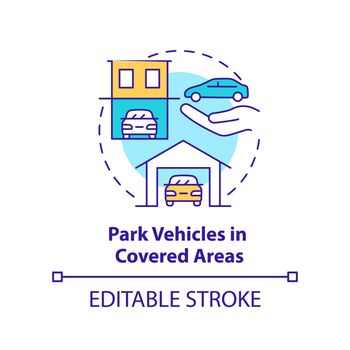Park vehicles in covered areas concept icon