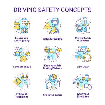 Driving safety concept icons set