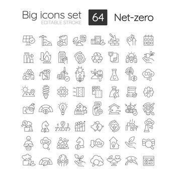 Net zero strategies linear icons set