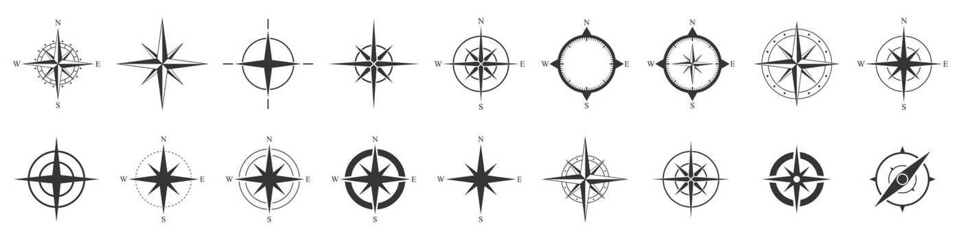 Compass icons set. Vector compass icons.