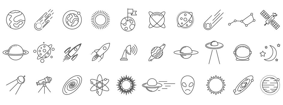 Cosmos vector icons. Linear space icons isolated