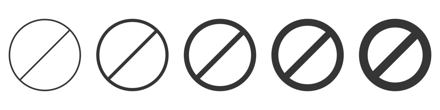 Set of prohibition sign. Stop symbol. Black ban icon