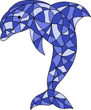 Colored Illustration in stained glass style with abstract Dolphin.