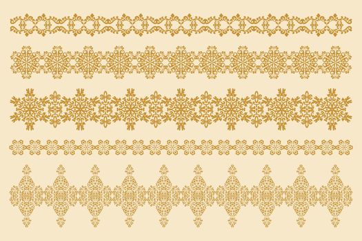 collection of five horizontal decorative ornaments