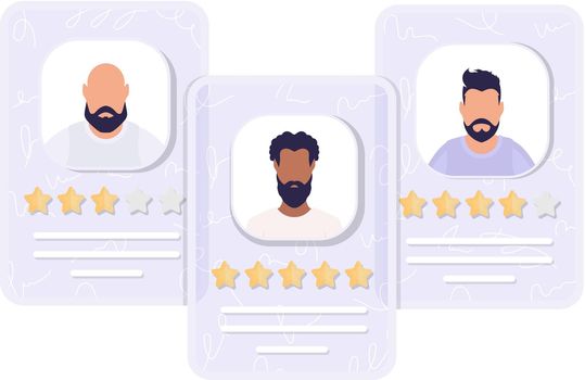 Job candidate cards with rating. Vector. Flat style.