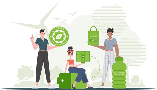Ecology. ECO friendly People. Flat trendy style. Vector illustration.