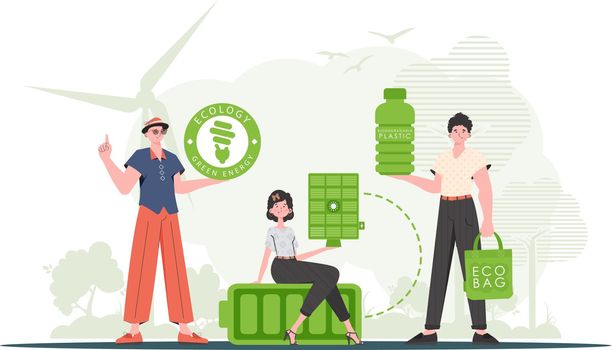 Ecology. ECO friendly People. Fashion characters. Vector.