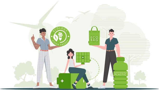 Ecology. ECO friendly People. trendy style. Vector illustration.
