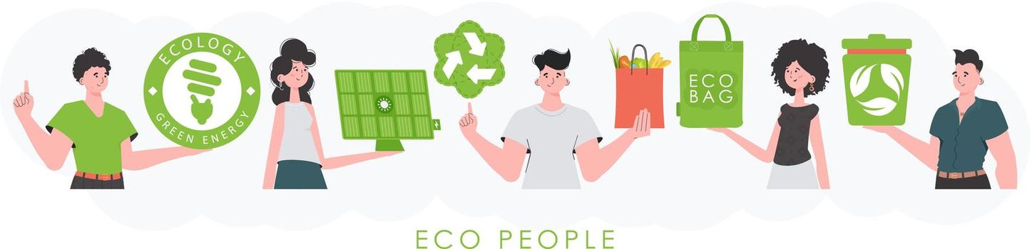 Ecology friendly concept with people. Flat trendy style. Vector illustration.