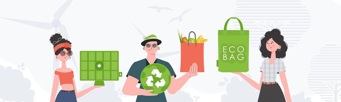 Ecology friendly. ECO friendly People. Flat trendy style. Vector illustration.