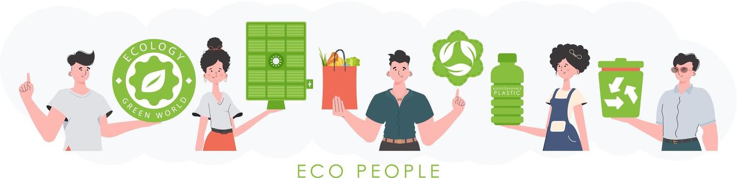 Caring for the environment. ECO friendly People. Fashion characters. Vector.