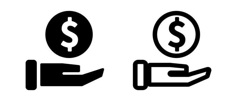 Dollar mark and hand icon set. Income and money saving. Vector.
