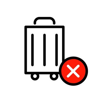 Suitcase and cross mark. Suitcase prohibited. Vector.