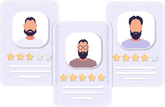 Job candidate cards with rating. Vector. Flat style.