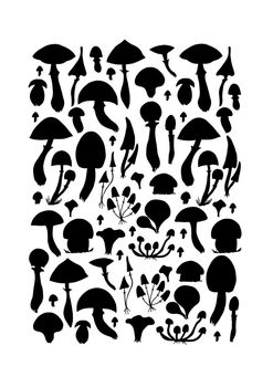 Magic mushrooms collection. Black silhouette. Background for your design. Vector illustration