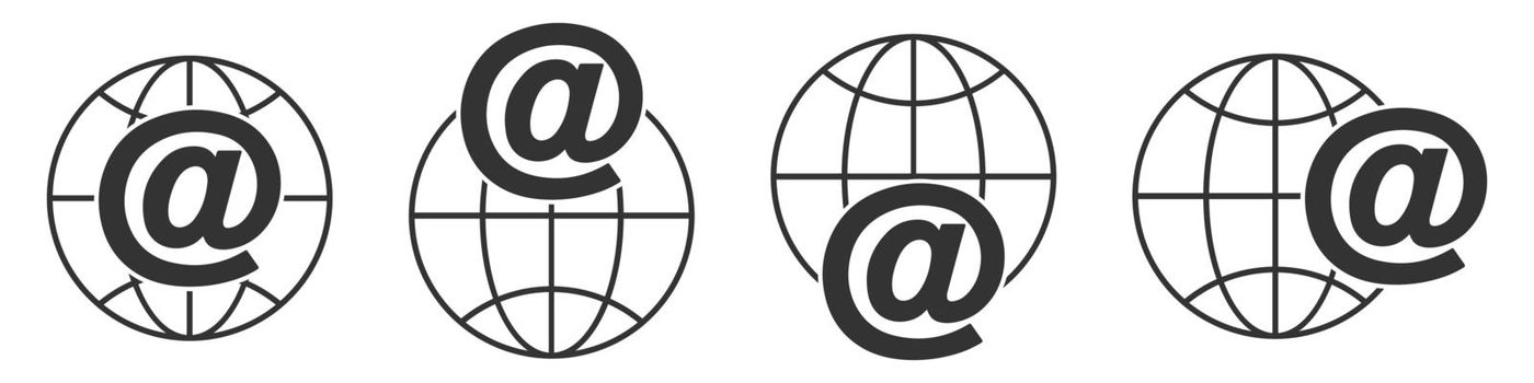Planet Earth symbol with mail icons. Set of linear globe icons.