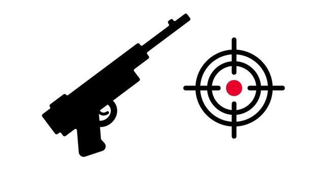 Gun and gun sight icon set. Gunfight and war. Vector.