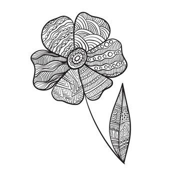 Zen doodle anti-stress coloring page flower. Coloring book page for adults and children. Vector hand drawn illustration. Zen tangle