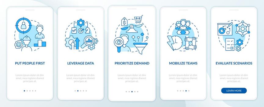 Supply chain priorities blue onboarding mobile app screen
