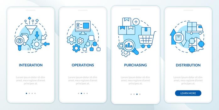 Elements of supply chain management blue onboarding mobile app screen