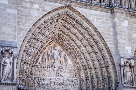 Notre Dame of Paris last judgment ornate facade details, France