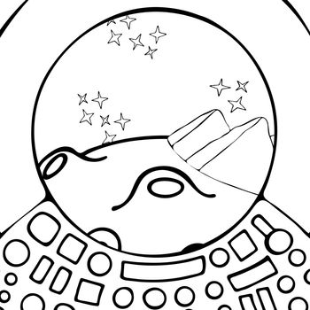 Sketch with Space Coloring Page on White Background. Astronomy Science.