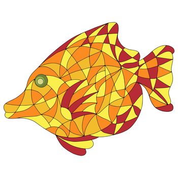 Colored Illustration in stained glass style with abstract Fish.