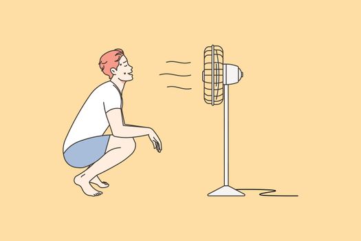 Overheated man breathe air from ventilator