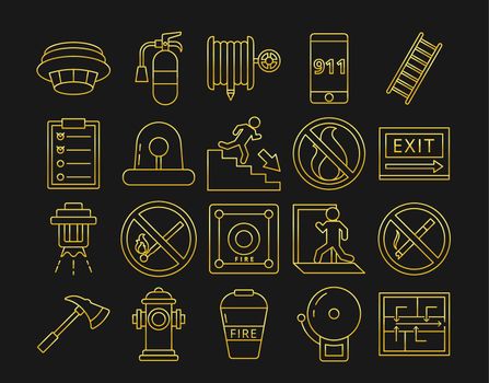 set of gold fire safety icons