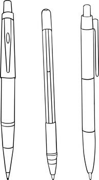Pens. Vector illustration about back to school. Coloring page with school supplies.