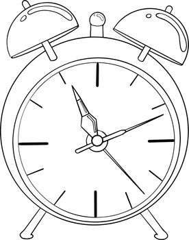 Alarm clock. Vector illustration about back to school. Coloring page with school supplies.