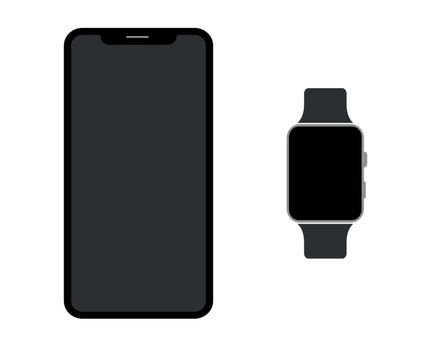 Mobile phone and smart watch icon. Flat design style. Vector illustration