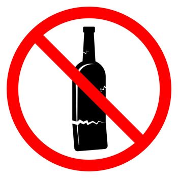 Alcohol is forbidden. Glass bottle icon. Stop alcohol icon. Vector illustration.