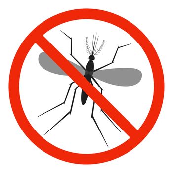 The Mosquito with red ban sign. STOP Mosquito sign. No Mosquito