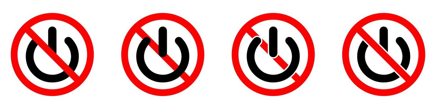 No power button. Power ban icon. On, Off is prohibited. Vector illustration.