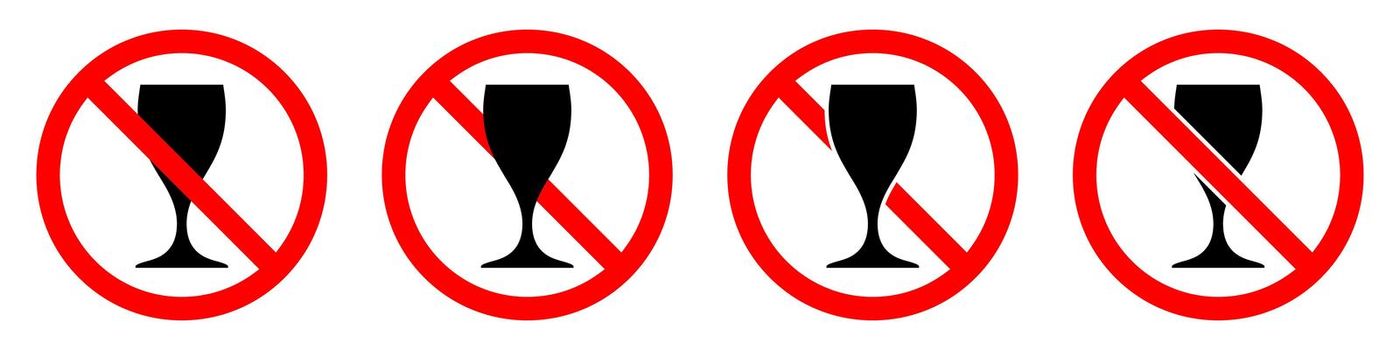 No wineglass icon. Wineglass ban icon. Alcohol is prohibited. Vector illustration.