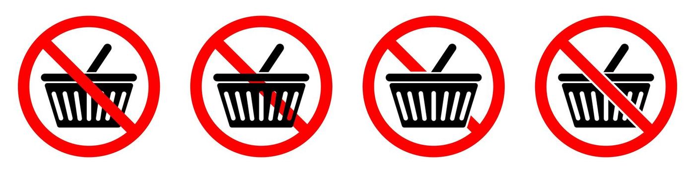 No shopping basket icon. Shopping basket is prohibited. Vector illustration.