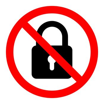 No lock icon. Blocking icon. Lock is prohibited. Vector illustration.