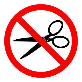 Stop or ban red round sign with scissors icon. Scissors is prohibited