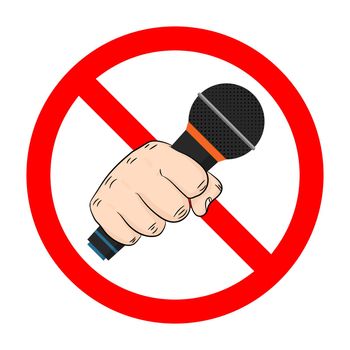 No Mic allowed. Mic ban icon. Microphone is prohibited. Vector illustration.