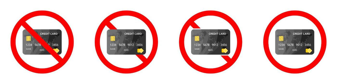 Credit card ban icon. Credit card are prohibited. Stop credit card icon.
