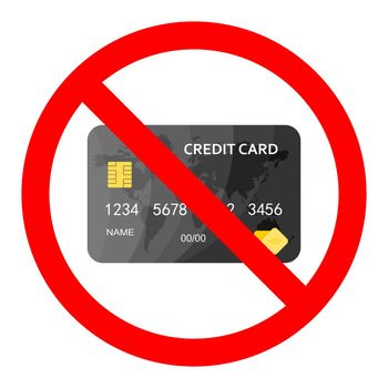 Credit card ban icon. Credit card are prohibited. Stop credit card icon.