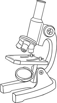 Microscope. Vector illustration about back to school. Coloring page with school supplies.