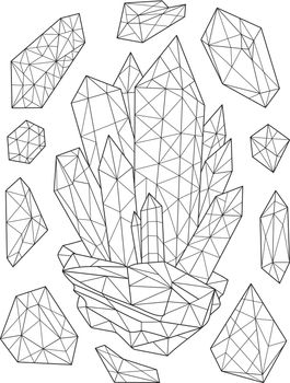 Coloring Book Page With Detailed Diamonds. Sheet To Be Colored With Jewel Ornamets. Big Precious Stones With Little Ones All Over In Background.