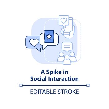 Spike in social interaction light blue concept icon