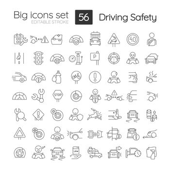 Driving safety linear icons set