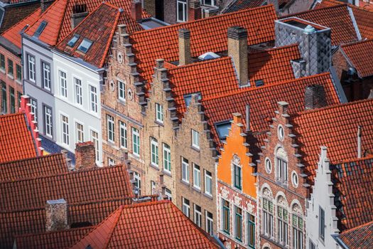 Above Bruges flemish architecture building facades pattern, Belgium